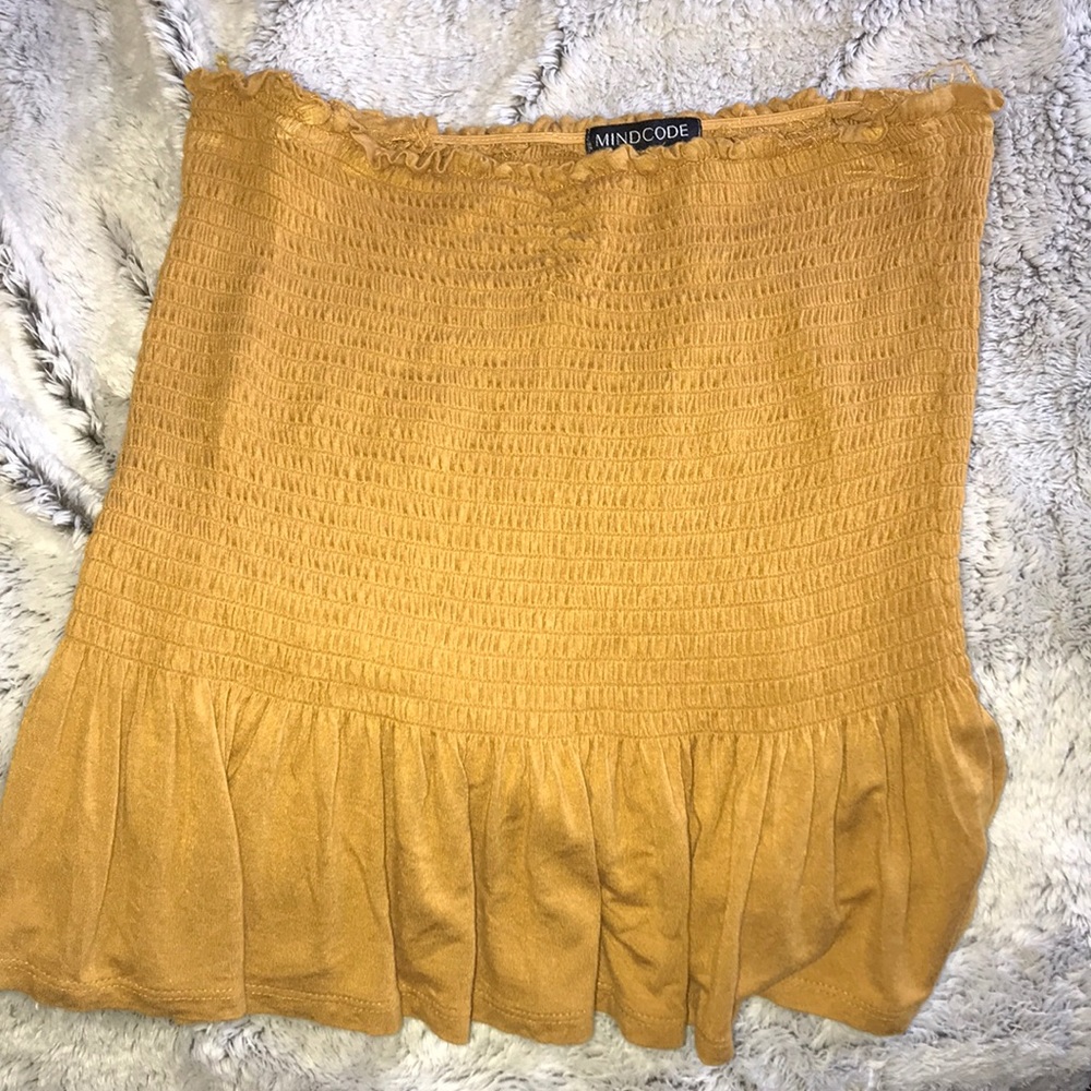 yellow strapless crop top